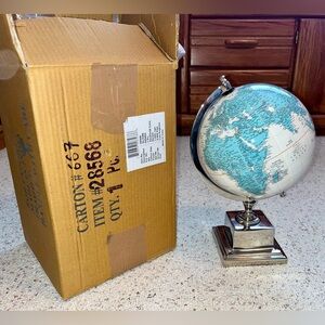 Wayfair 12-Inch Blue & Cream-Colored Globe w/ Nickel-Finished Base - NEW IN BOX